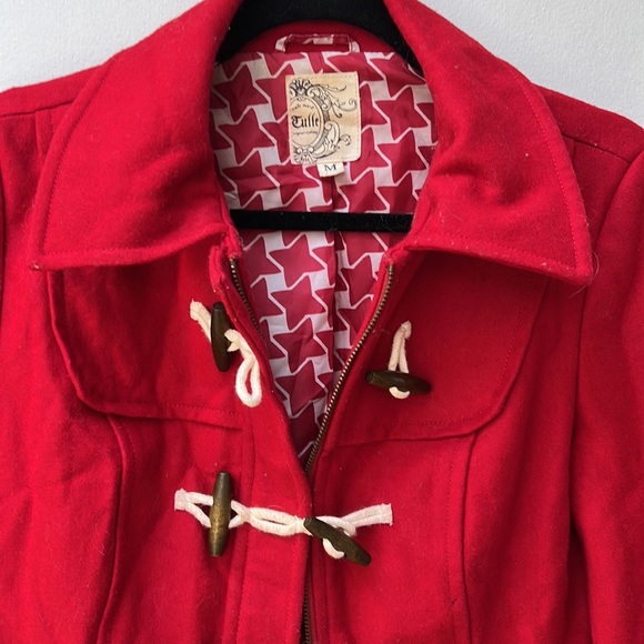Anthropologie Tulle bright red nautical wool fitted pea coat size medium - Picture 2 of 5